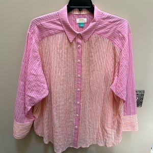 Anthropologie Maeve Cotton Blouse in Pink/Orange stripe. Size 2X.